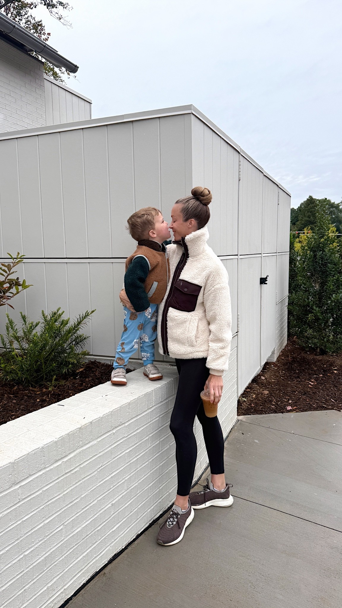 Casual Saturday with my mini—finally get to wear our fall jackets! Only one size left in his (linked similar styles). Mine is @Varley and feels like wearing a cloud. Take your smaller size! Leggings and sneakers TTS.