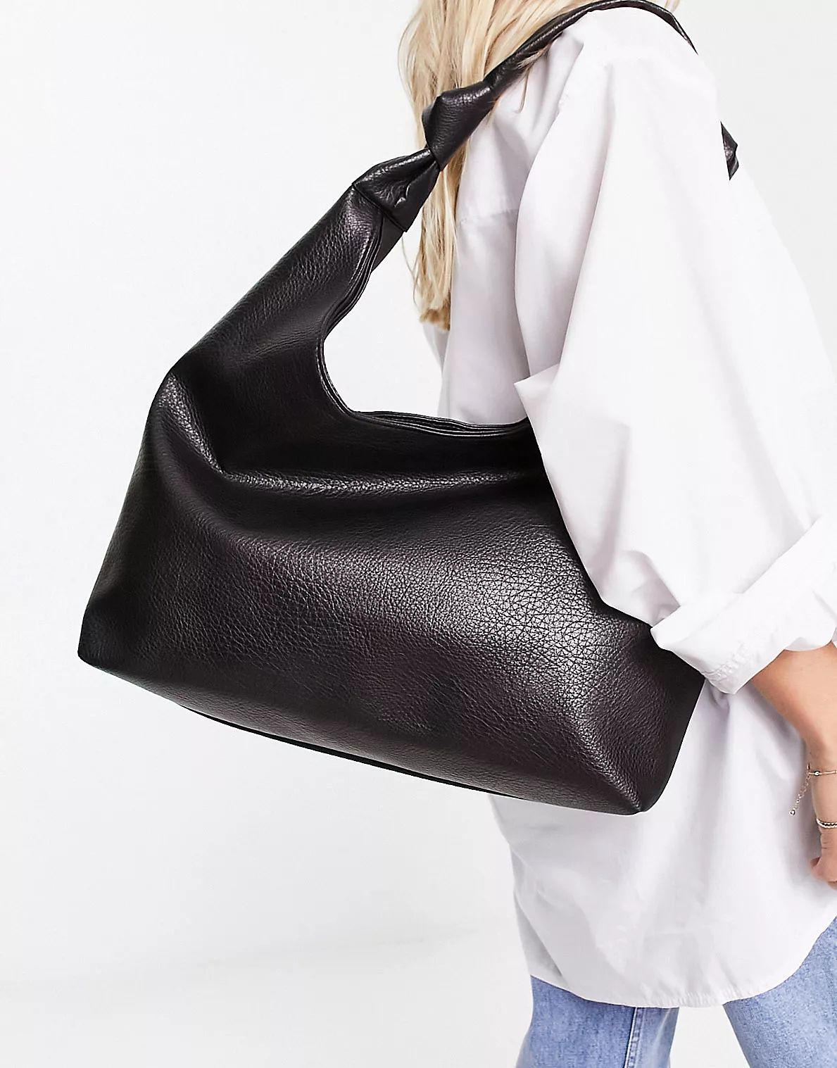 Glamorous knotted strap PU tote bag in black | ASOS (Global)