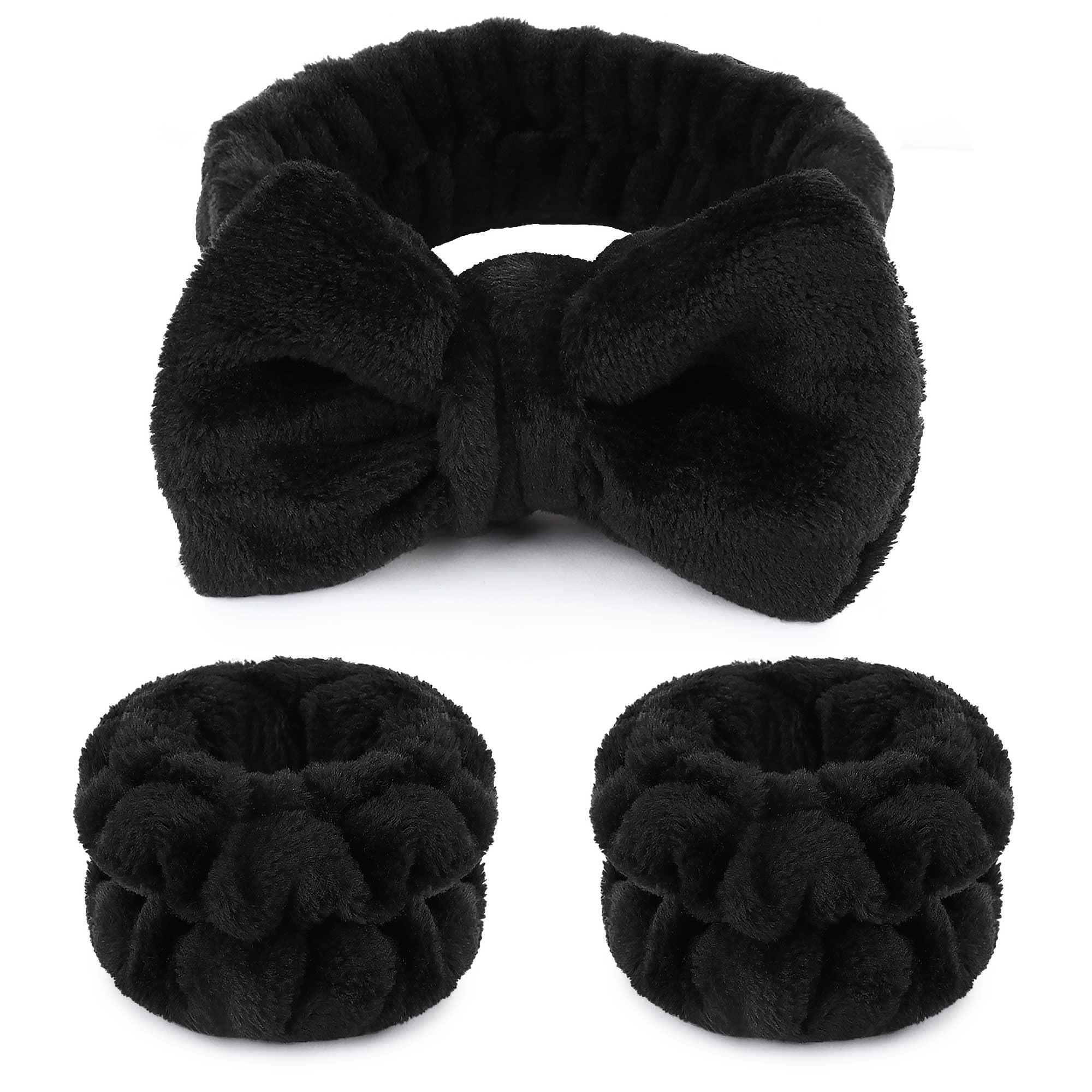 WSYUB Makeup Headbands, 1pcs Black Spa Headband Fluffy Bow Tie Headband Microfiber Face, and 2Pcs... | Amazon (US)