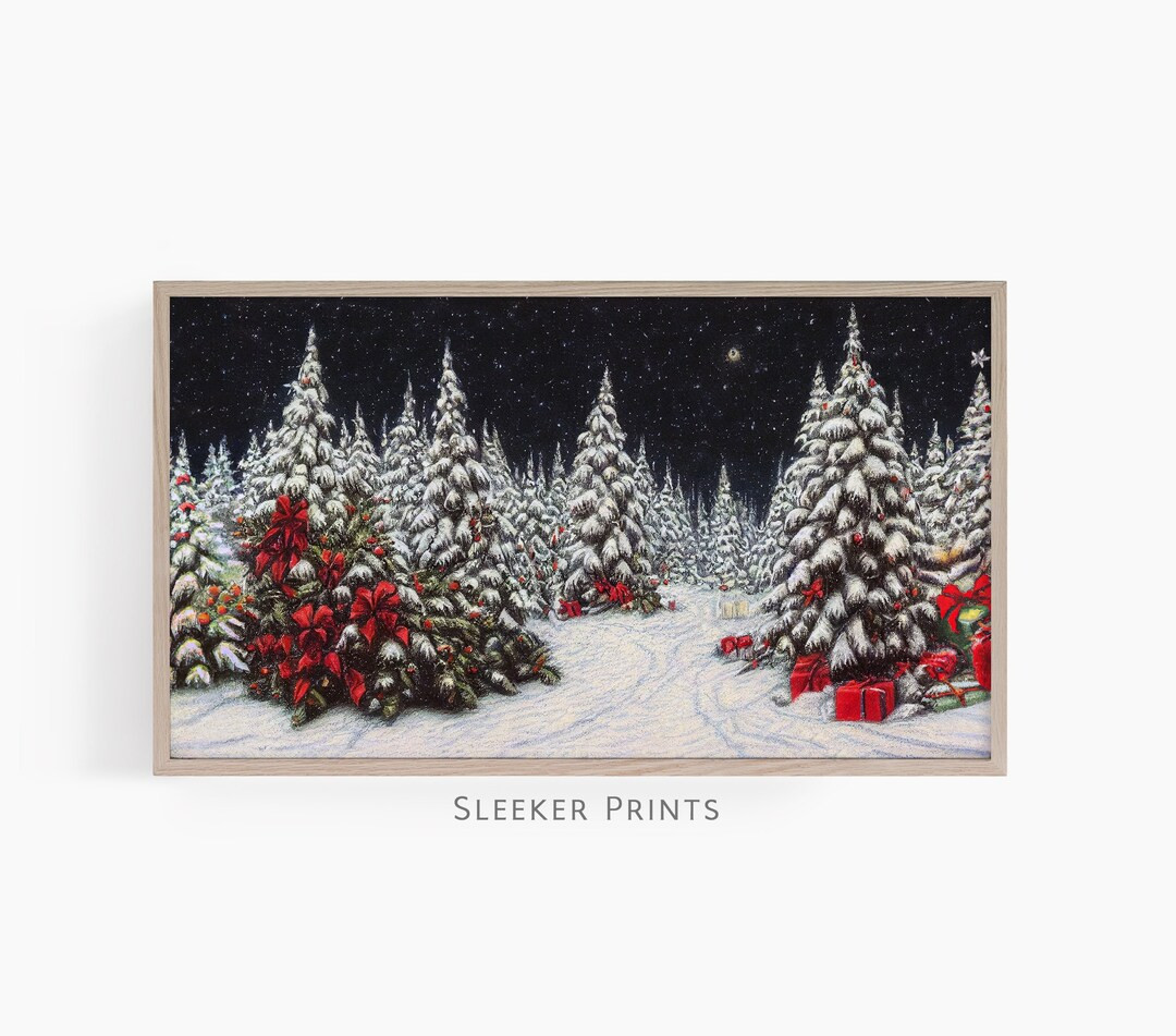Snowy Christmas Tree Instant Download Frame Tv Art 4K, Holiday Art For Tv, Winter Tv Art, Frame T... | Etsy (US)