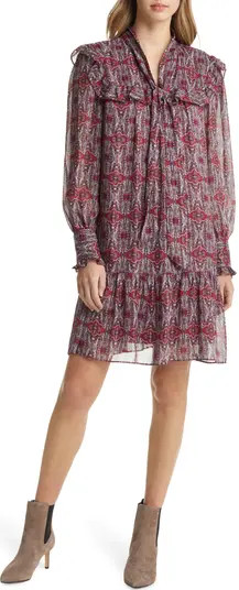 Ruffle Yoke Tie Neck Long Sleeve DressJULIA JORDAN | Nordstrom