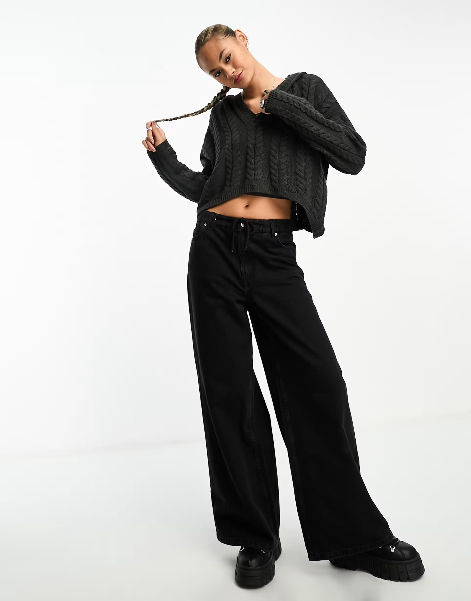 COLLUSION knitted cropped hoodie in gray | ASOS (Global)