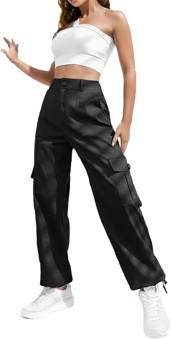 Lepunuo Women's High Waisted Cargo Pants Travel Y2K Streetwear Baggy Stretchy Pants with 6 Pocket... | Amazon (US)