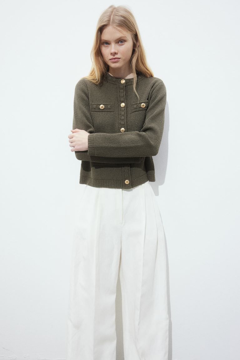 Textured-knit Cardigan - Dark khaki green - Ladies | H&M US | H&M (US + CA)