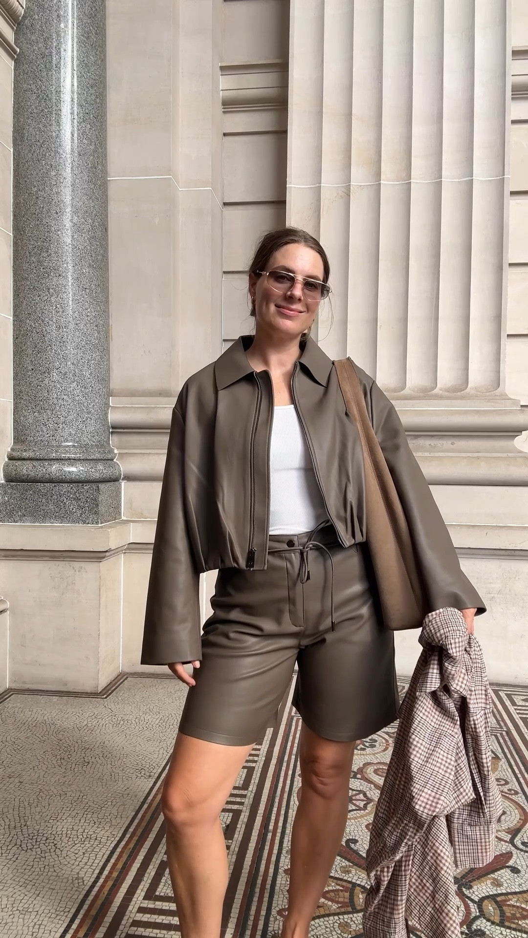 This leather jacket and short set is so soft it may as well be a pillowcase. So comfortable and chic 👌 I am wearing size 10s in both 🤍

(New season, autumn fashion, fall fashion, winter fashion, autumn outfit, leather jacket, khaki leather jacket, olive jacket, leather set, suede hobo bag, smart casual outfit) 

#LTKaustralia #LTKstyletip #LTKautumn