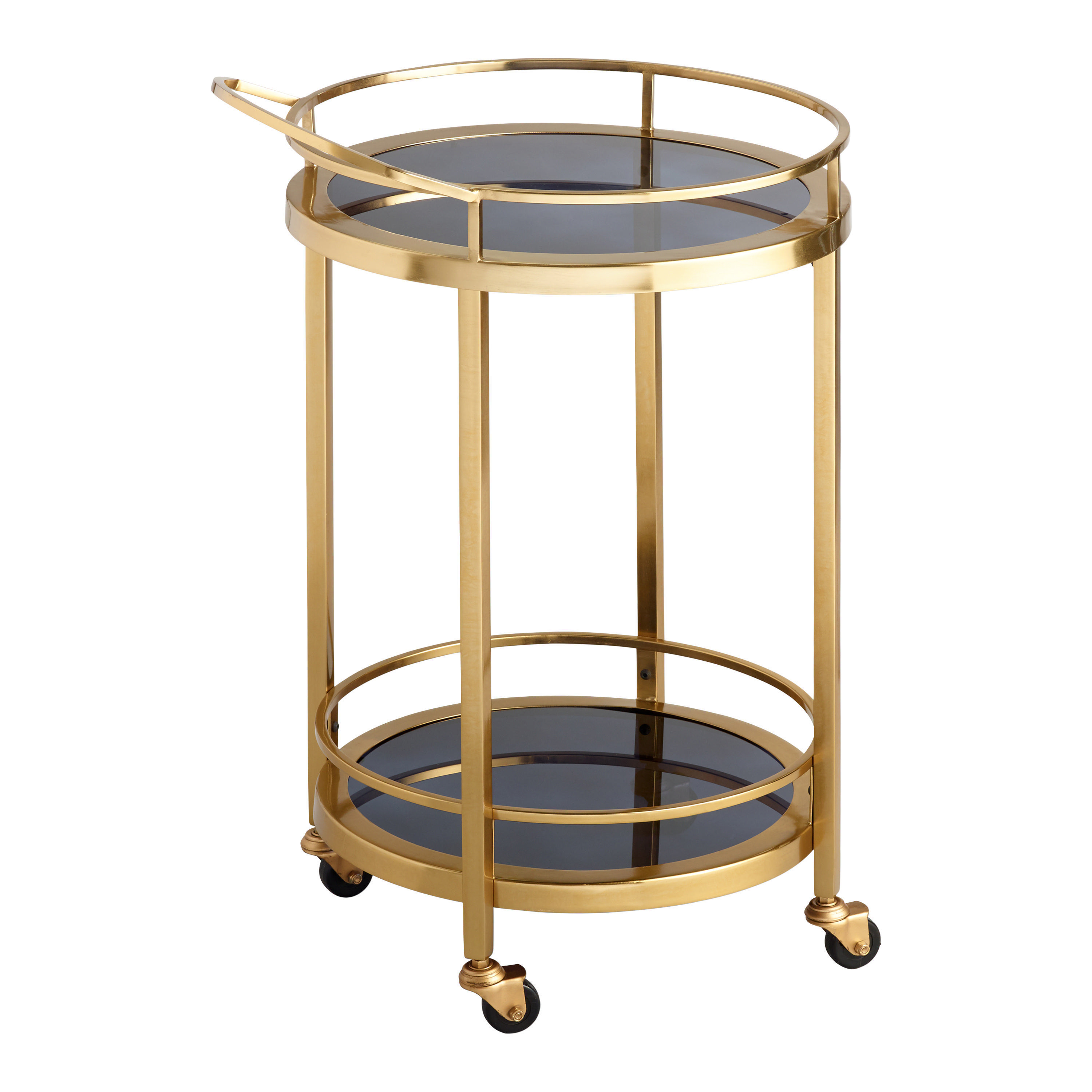 Round Smoke Black Glass And Gold 2 Tier Bar Cart | World Market