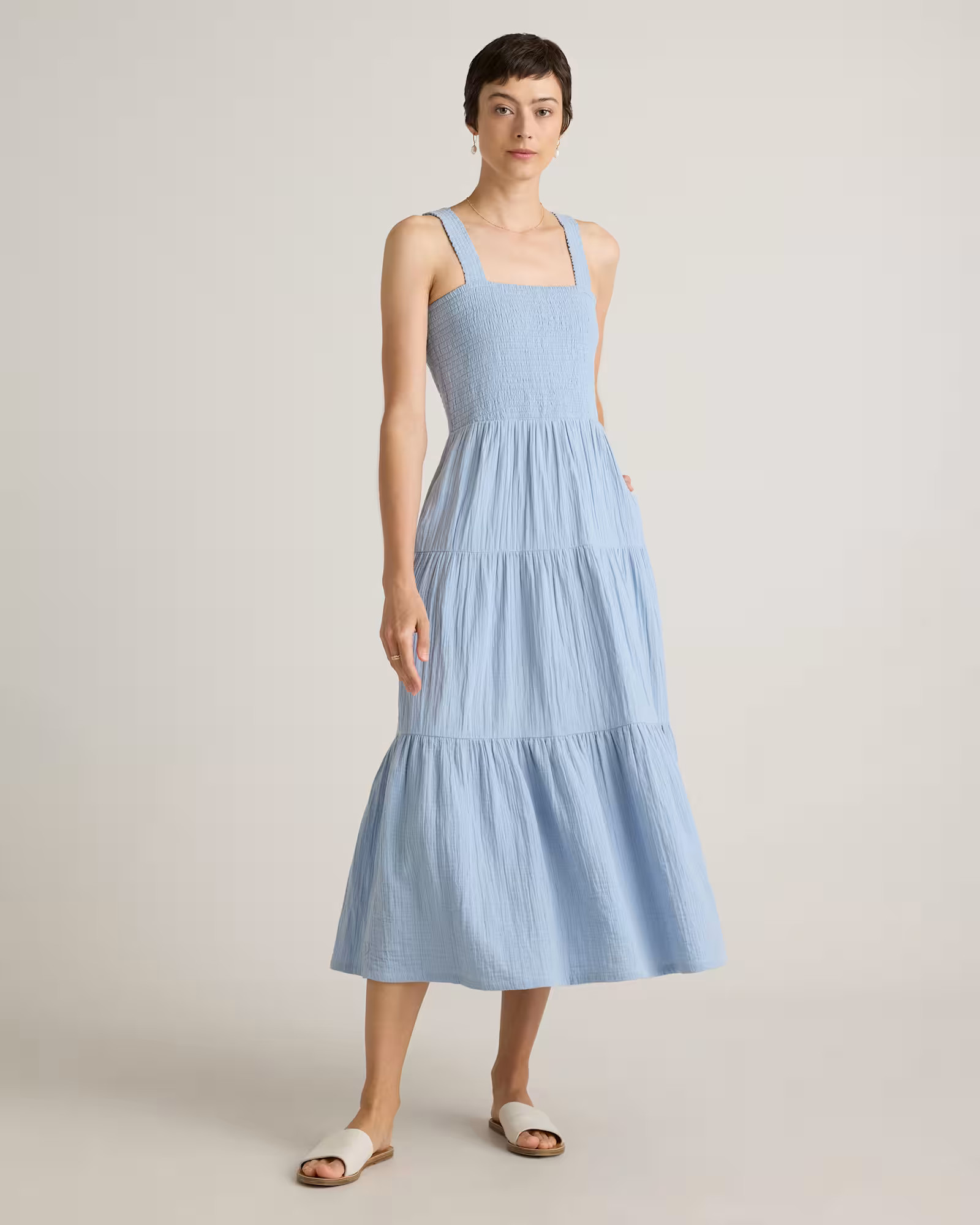 100% Organic Cotton Gauze Smocked Sleeveless Maxi Dress | Quince