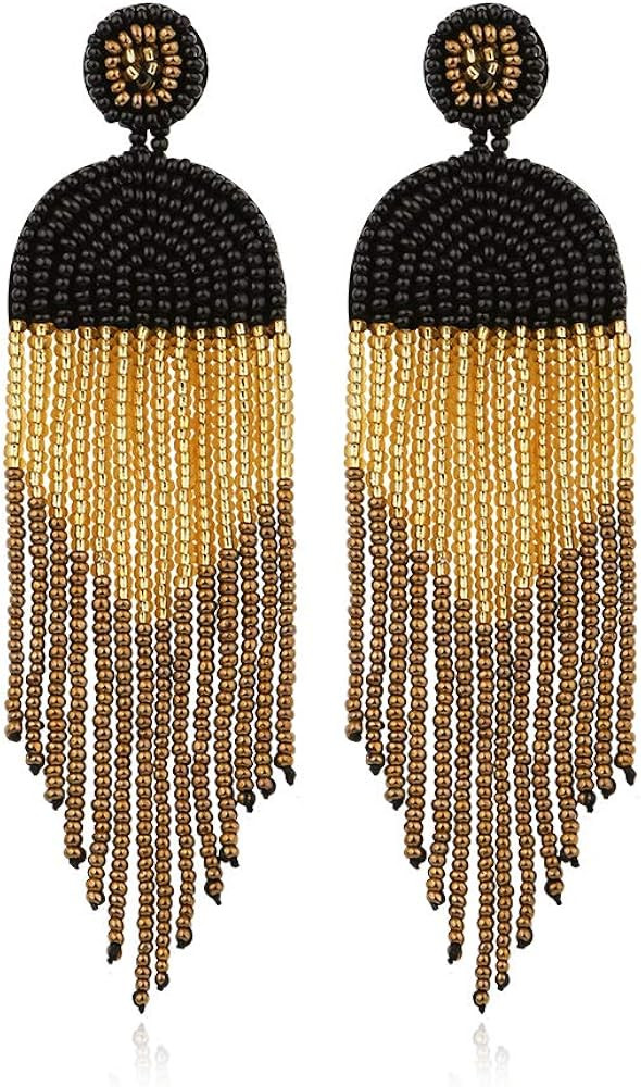 ALLEN DANMI Jewelry Dangle Earrings Ethnic Bohemia Style Handmade Colorized Seed Beads Waterfall Sha | Amazon (US)