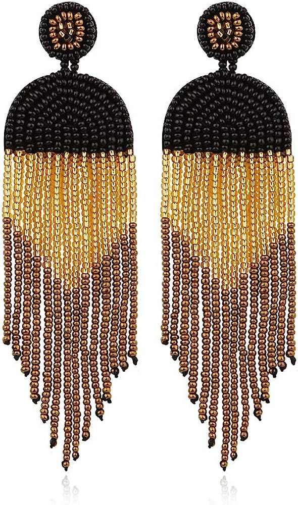 ALLEN DANMI Jewelry Dangle Earrings Ethnic Bohemia Style Handmade Colorized Seed Beads Waterfall Sha | Amazon (US)