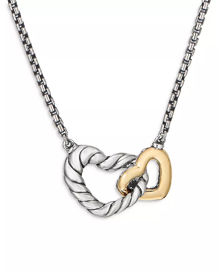Sterling Silver & 18K Yellow Gold Cable Collectibles® Double Heart Necklace, 18" | Bloomingdale's (US)