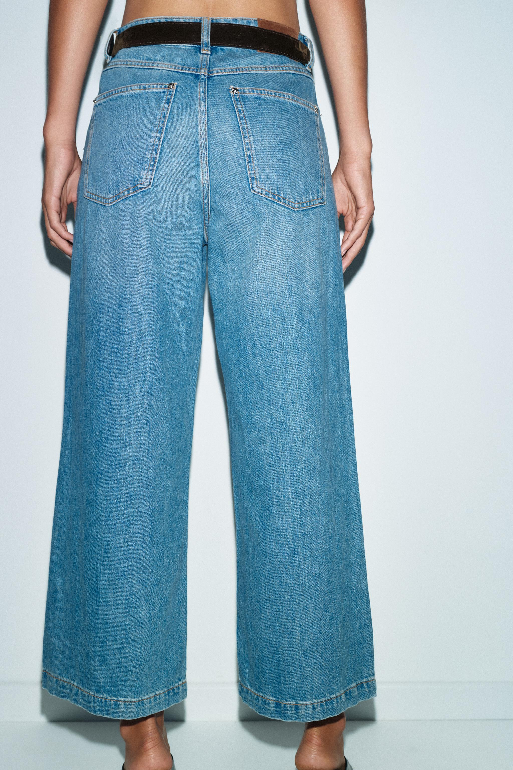 Z.08 WIDE LEG CROPPED BELTED JEANS | Zara US