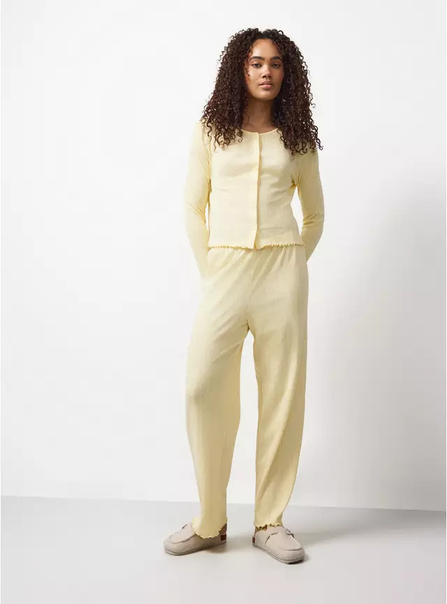 Yellow Pointelle Cardigan & Bottoms Pyjama Set M | Tu Clothing