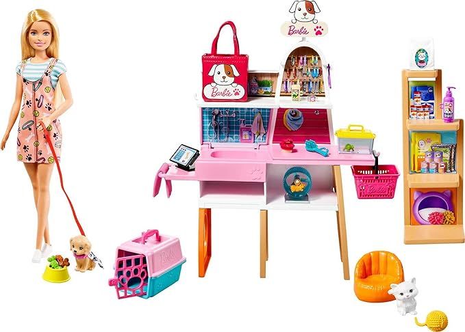 Barbie Doll (11.5-in Blonde) and Pet Boutique Playset with 4 Pets, Color-Change Grooming Feature ... | Amazon (US)