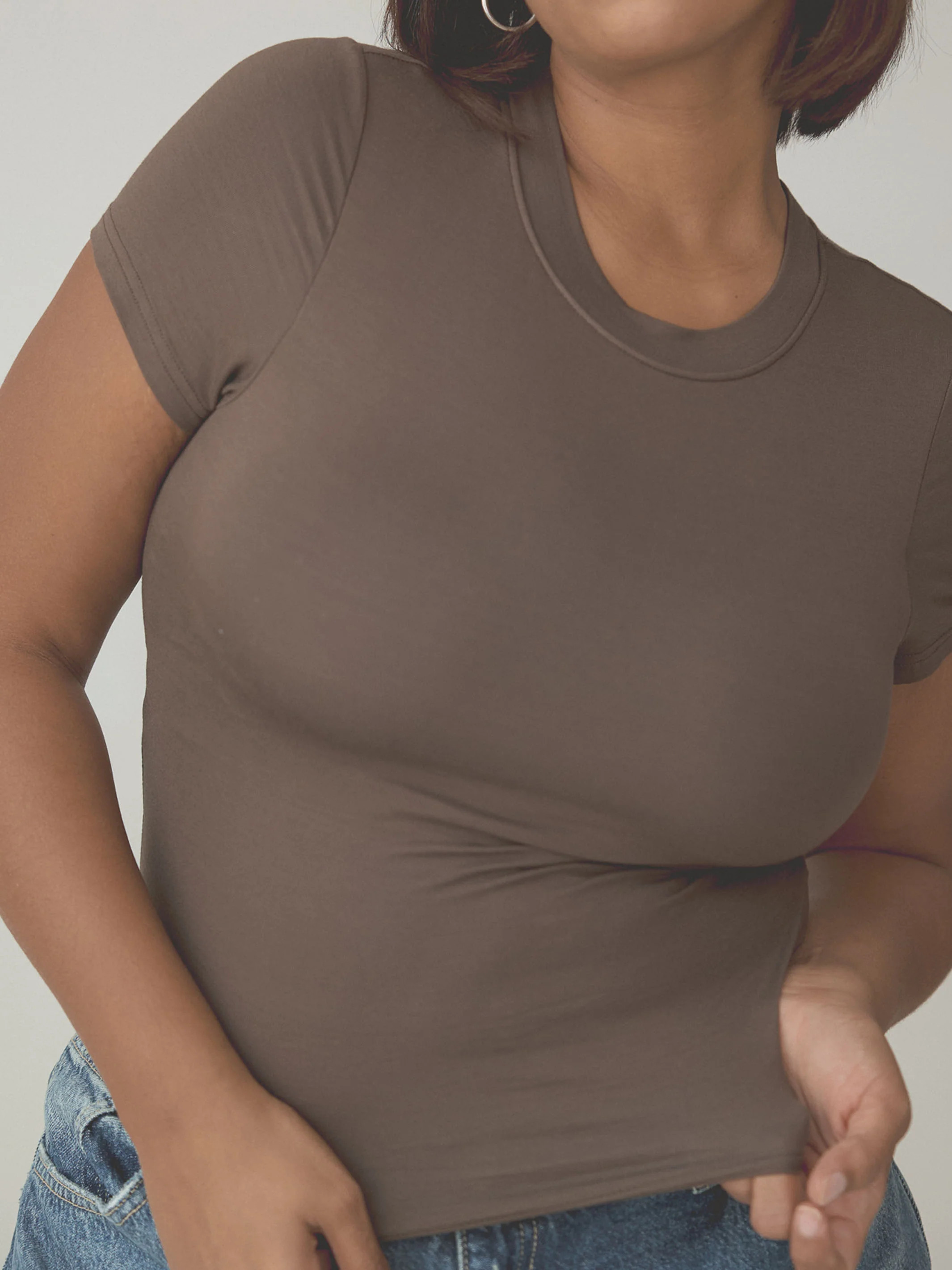 Solid Crew Neck Braless T-Shirt | Klassy