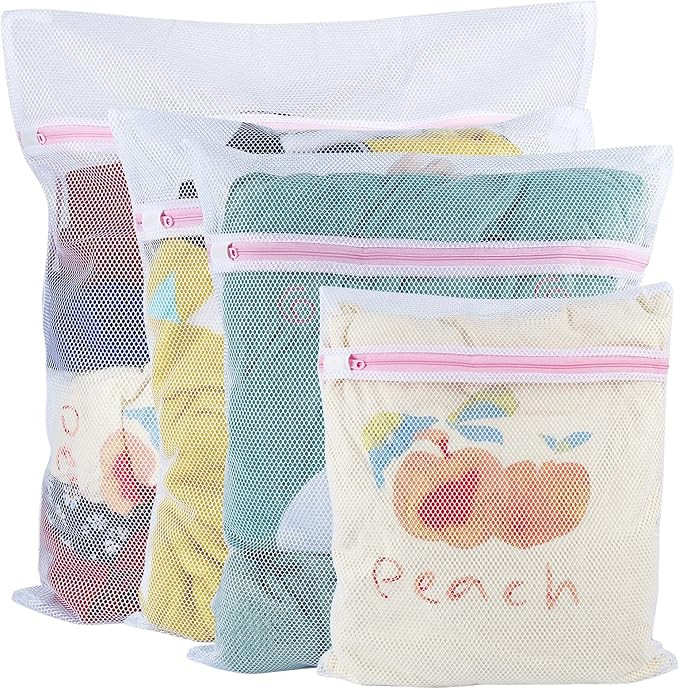 Vivifying Large Net Washing Bag, Set of 4 Durable Coarse Mesh Laundry Bag with Zip Closure for Cl... | Amazon (US)