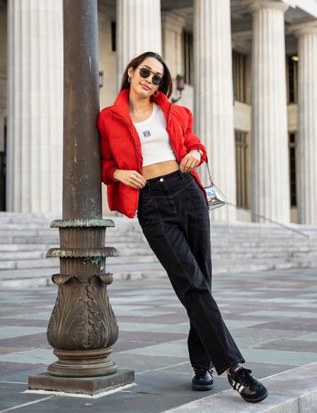 Winter outfit with red puffer jacket and Adidas sambas | Streetstyle Miami | Loewe Crop Top Look

#LTKFind #LTKfit #LTKstyletip
