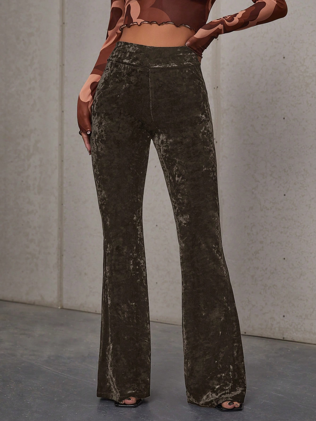 SHEIN BAE High Waist Velvet Flare Leg Pants | SHEIN