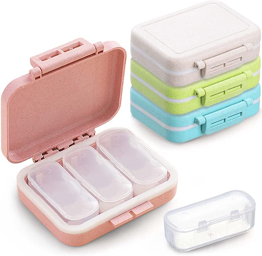 4 Pack 3 Compartments Travel Pill Box Moisture Proof Small Pill Case Portable for Pocket Purse Da... | Amazon (US)