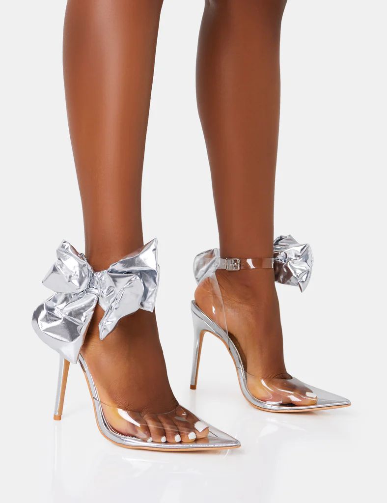Aphrodite Silver Bow Perspex Court Stilleto Heel | Public Desire (US & CA)