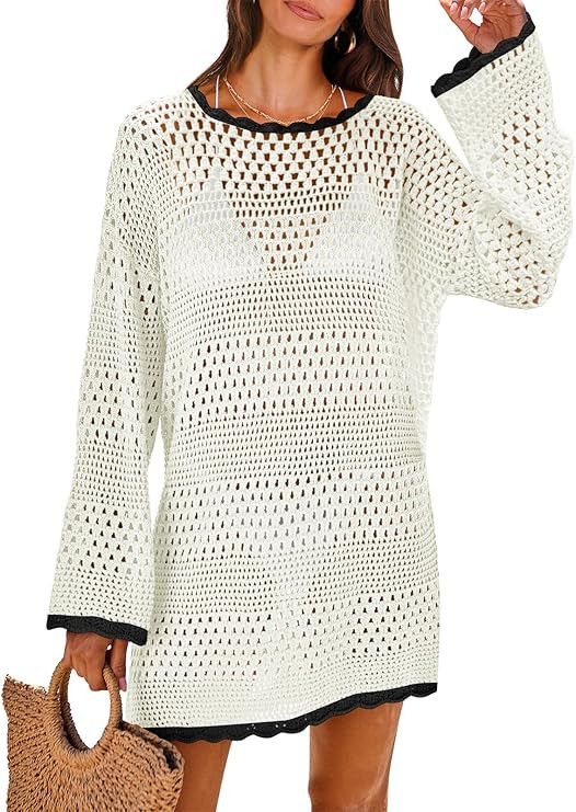 ANRABESS Women Swimsuit Crochet Swim Cover Up 2025 Summer Bathing Suit Swimwear Mesh Knit Beach D... | Amazon (US)