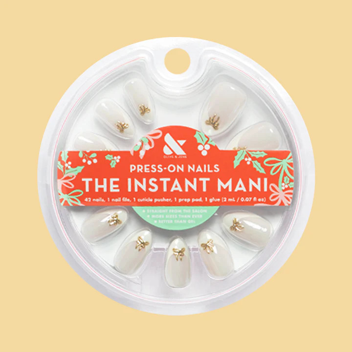 Chrome French with Puffy Bows - Press-On | Medium | Almond | Olive & June