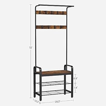 VASAGLE Coat Rack, Hall Tree with Shoe Bench for Entryway, Industrial Accent Furniture with Steel Fr | Amazon (US)