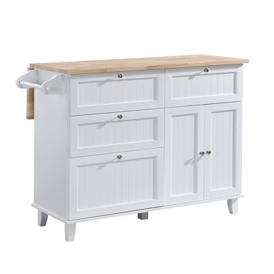 FAMYYT White Wood 50.3 in. Kitchen Island Cart with 2 Dining Stools, Drop Leaf, 4 Drawers, Adjustable Shelf, and Towel Rack | Target