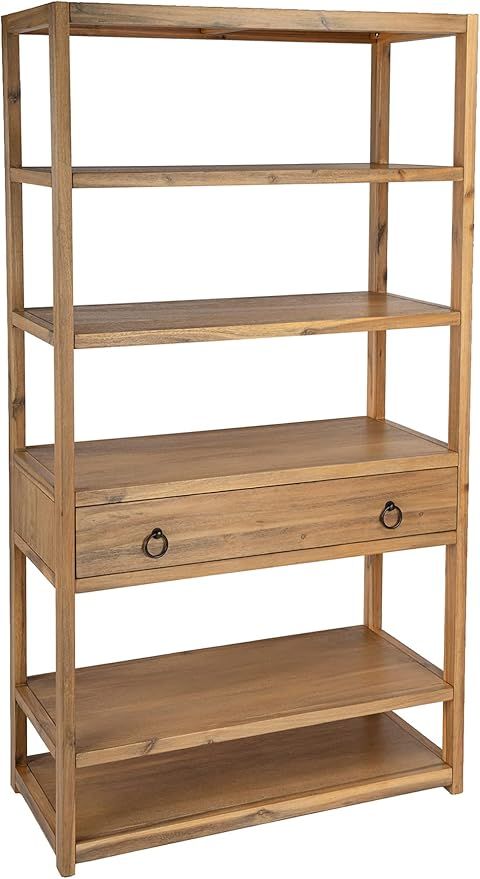 Butler Lark Rectangular Natural Wood 5-Tier Bookshelf with Storage Drawer | Amazon (US)