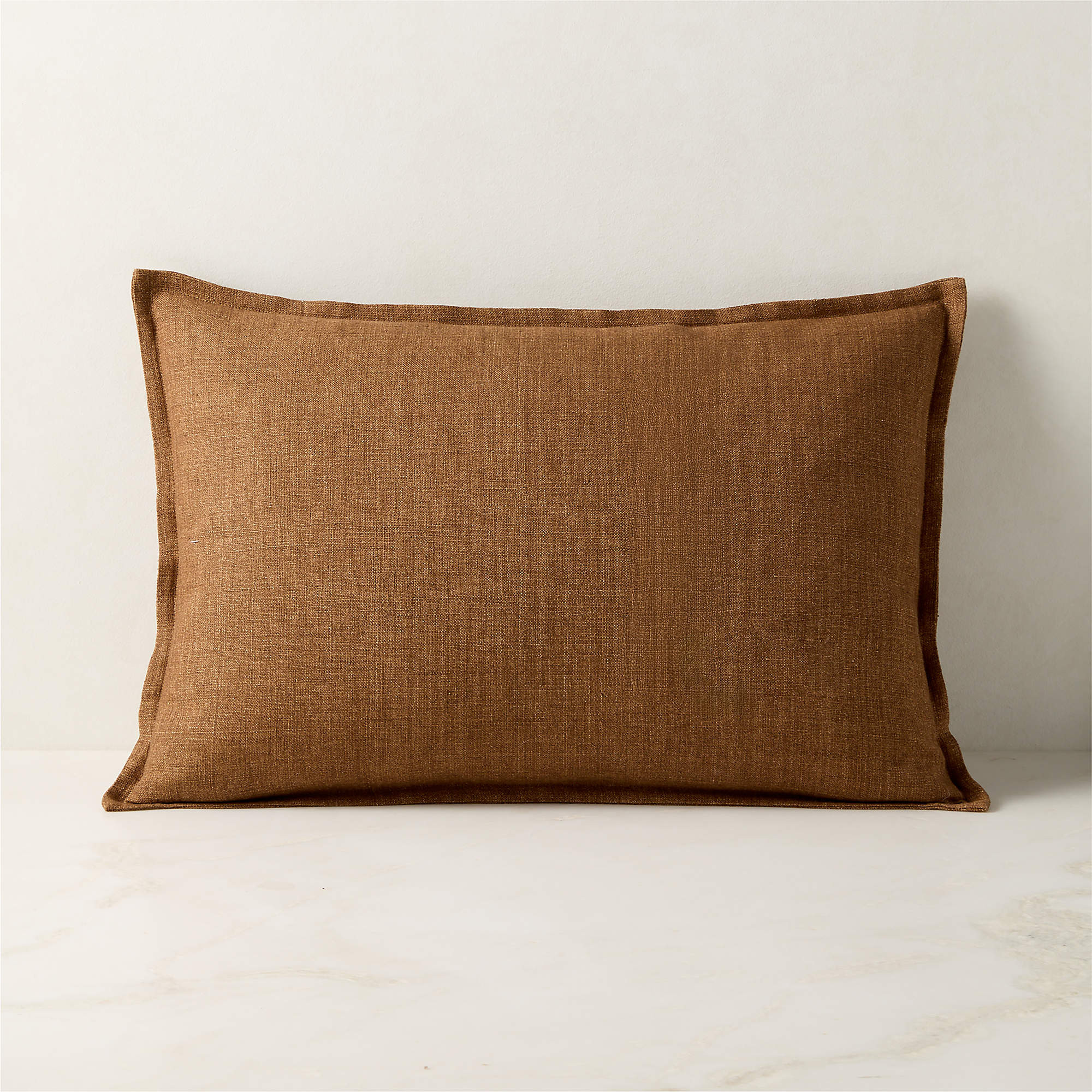 Callas Tawny Brown Linen Throw Pillow with Down-Alternative Insert 22"x15" + Reviews | CB2 | CB2