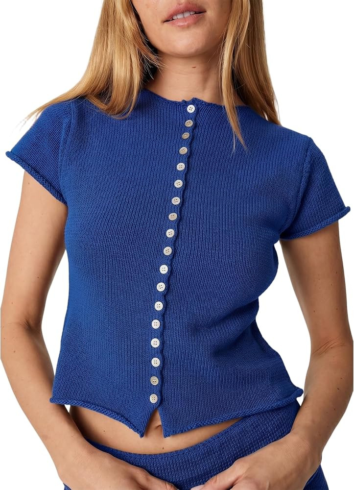 SeeLuNa Comfy Knit Tank Tops for Women Button Down Cardigan Cap Sleeve Slim Fit Y2K Ribbed Knitwe... | Amazon (US)