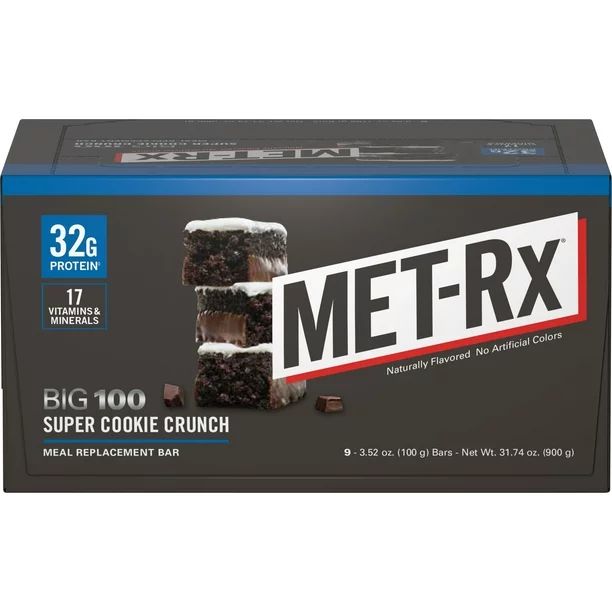 MET-Rx Big 100 Protein Bar, Super Cookie Crunch, 32g Protein, 9 Ct | Walmart (US)