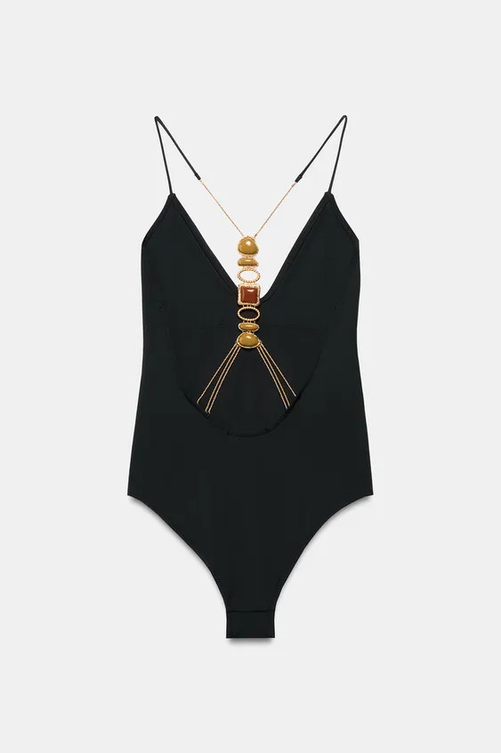 PLAIN SWIMSUIT WITH STONE DETAIL | Zara UK