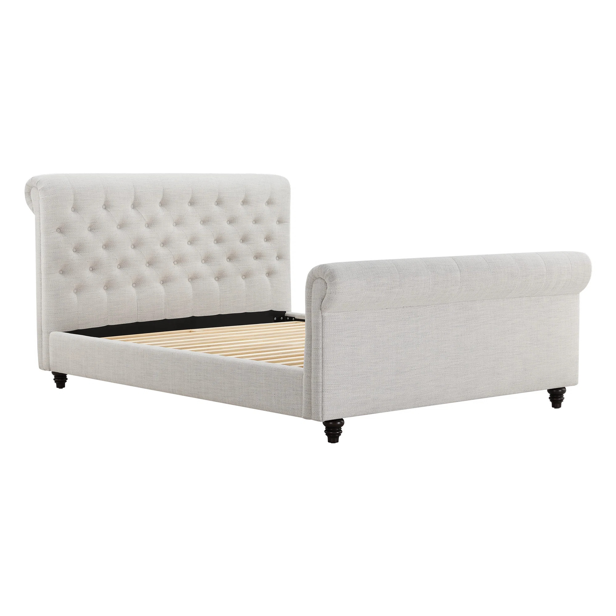 Waverly Upholstered Tufted Solid Wood Sleigh Bed with Scroll Headboard | Wayfair North America