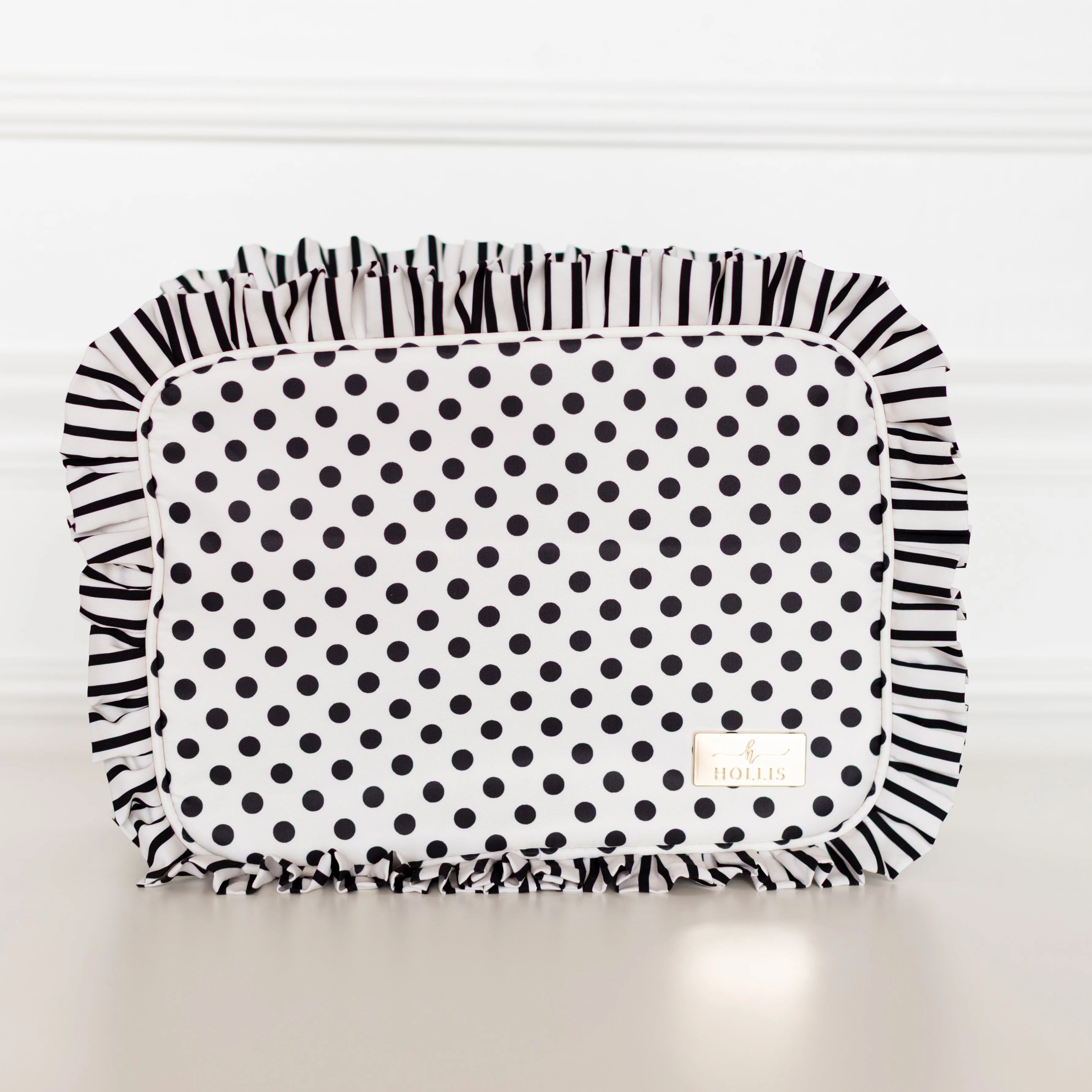 Polka Stripe Ruffled Nylon XL Pouch | Hollis