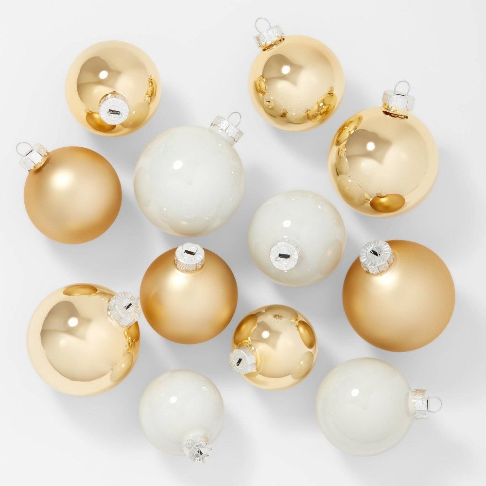 42ct Round Glass Christmas Tree Ornament Set White/Gold - Wondershop | Target