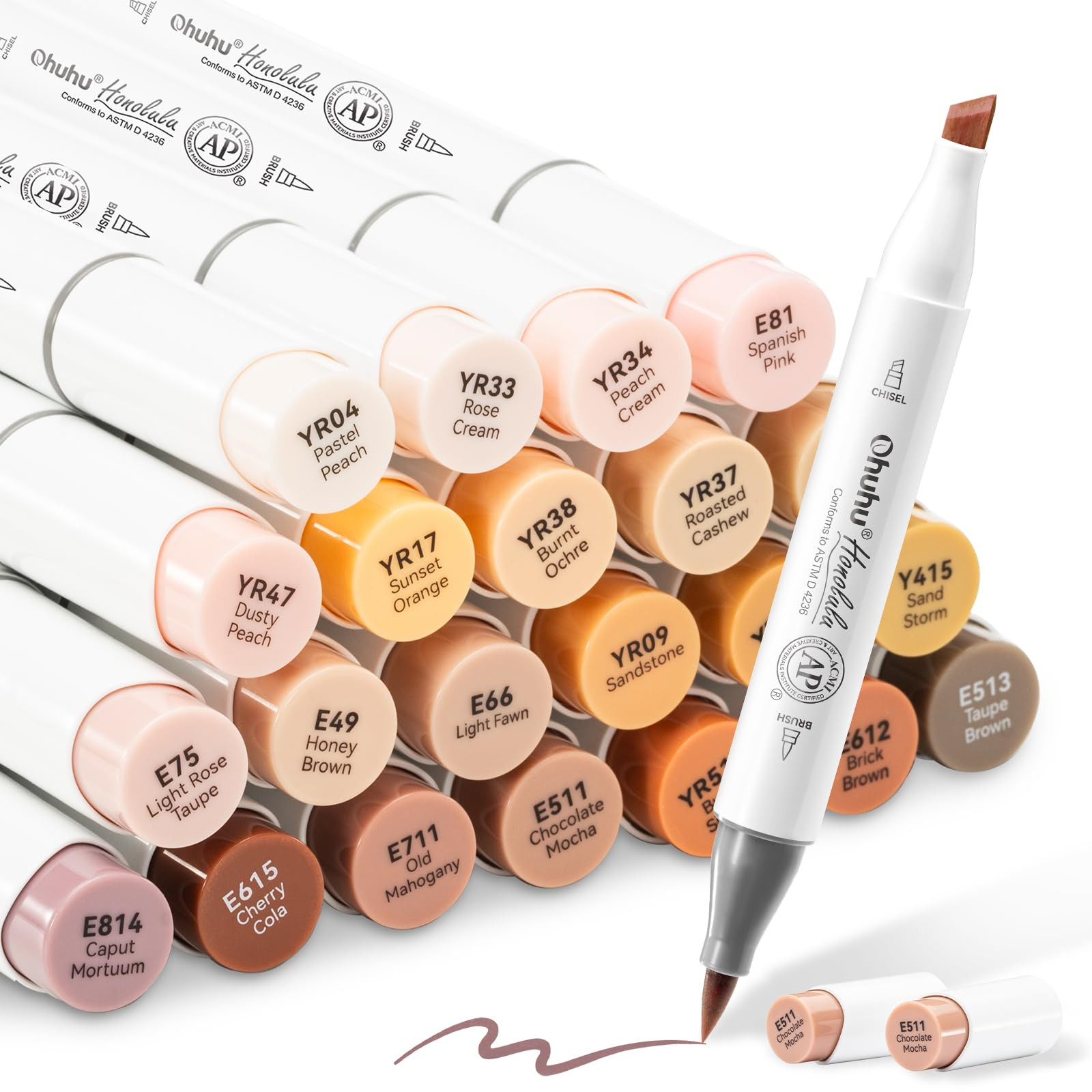 Ohuhu Skin Tone Alcohol Markers Brush Tip - 24 Portrait Skin Color Markers for Artist Adults Colo... | Amazon (US)