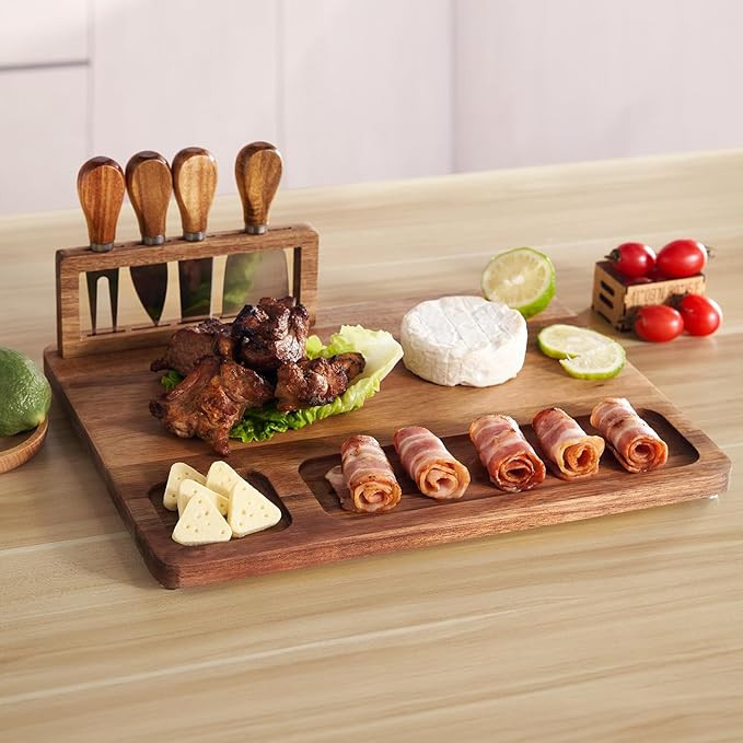 Acacia Wood Charcuterie Board, Cheese Board Set with Magnetic Knife Holder, 14"x 11" Large Servin... | Amazon (US)