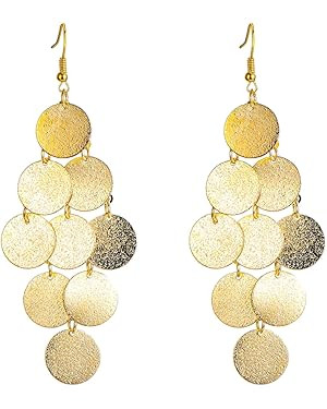 Lightweight Small Mini Brushed Disc Round Sequins Coin Tassel Dangle Earrings Minimalist Everyday... | Amazon (US)