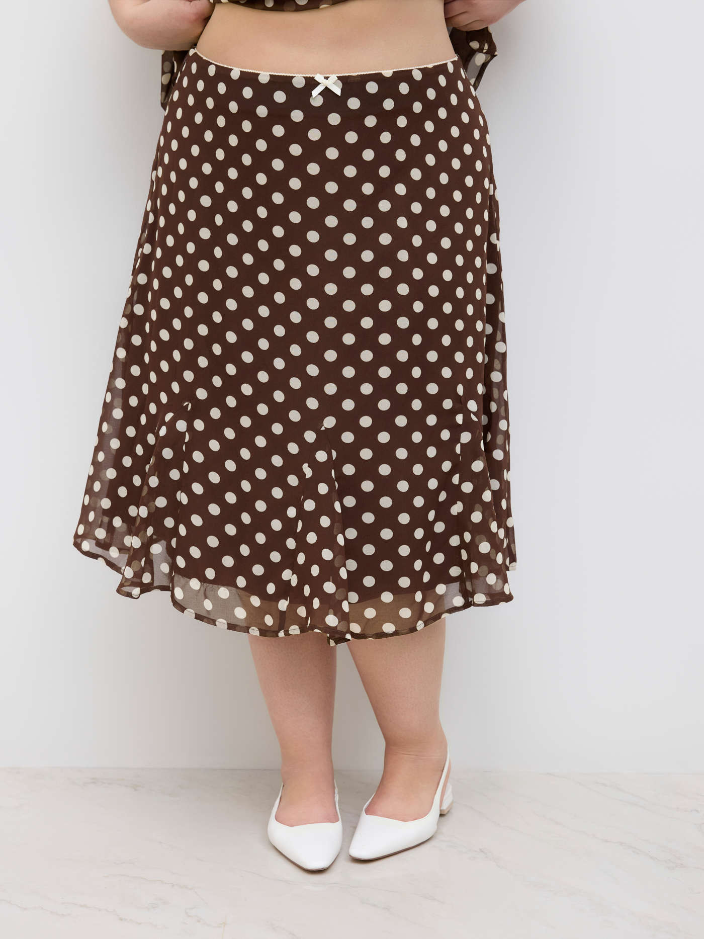 Chiffon Mid Rise Polka Dot Bowknot Mermaid Midi Skirt Curve & Plus | Cider