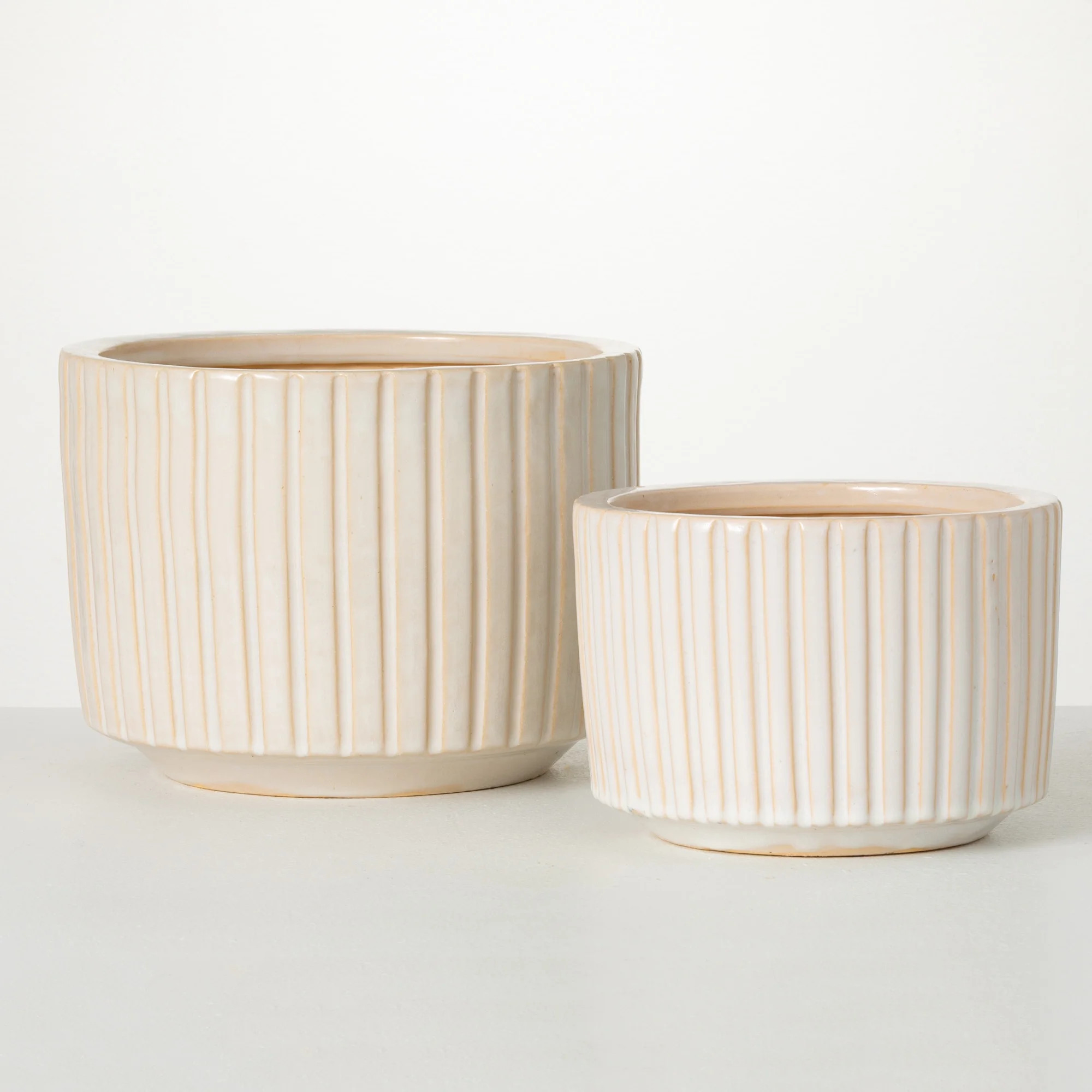 8.5"H Sullivans Striped Cream Ceramic Planters Set of 2, Cream | Walmart (US)