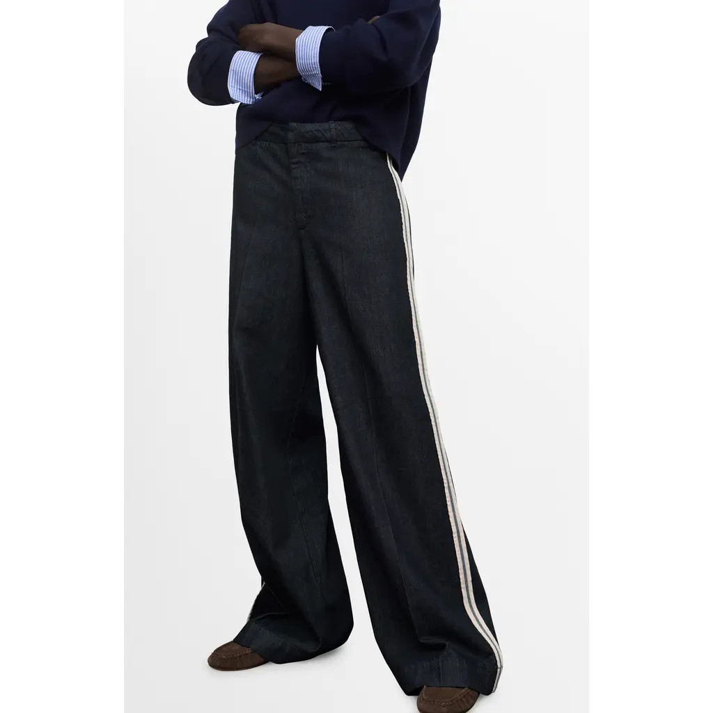 MANGO Side Stripe Wide Leg Jeans in Open Blue at Nordstrom, Size 12 | Nordstrom