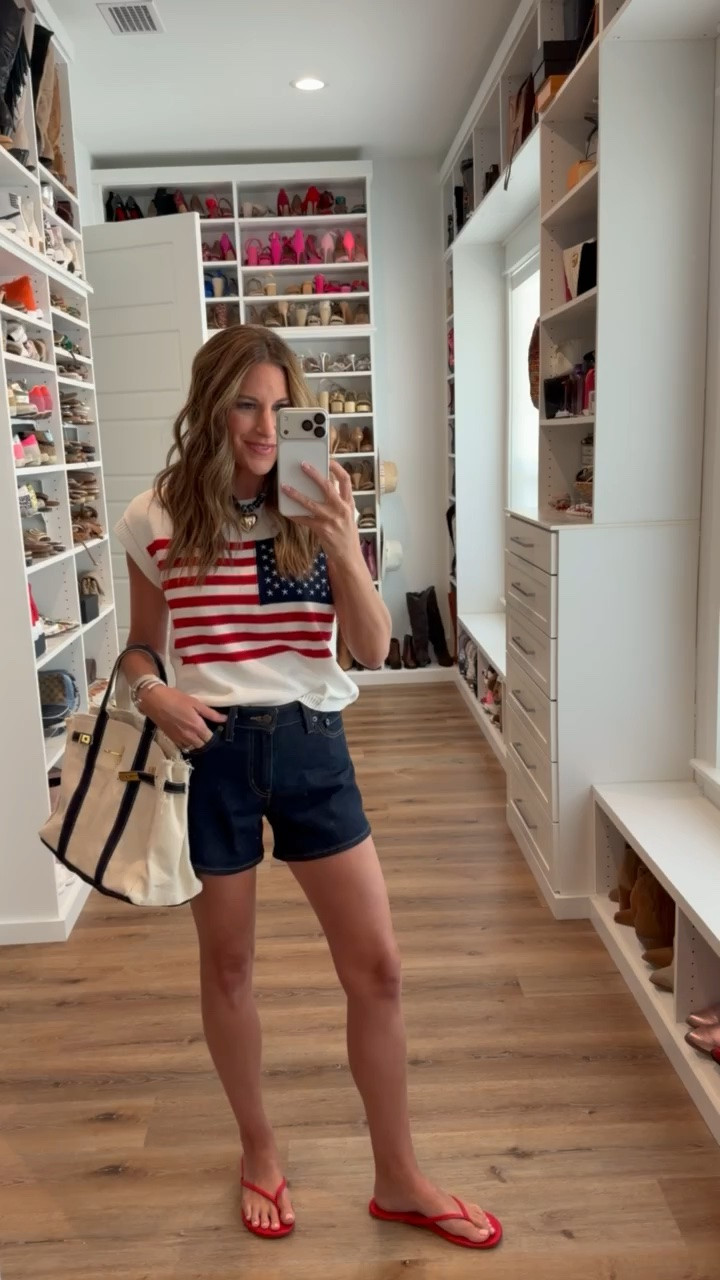 Red, white & blue 🇺🇸 in a small top, 26 shorts, sandals and accessories - fits tts.

#LTKgrwm #LTKootd #LTKSeasonal