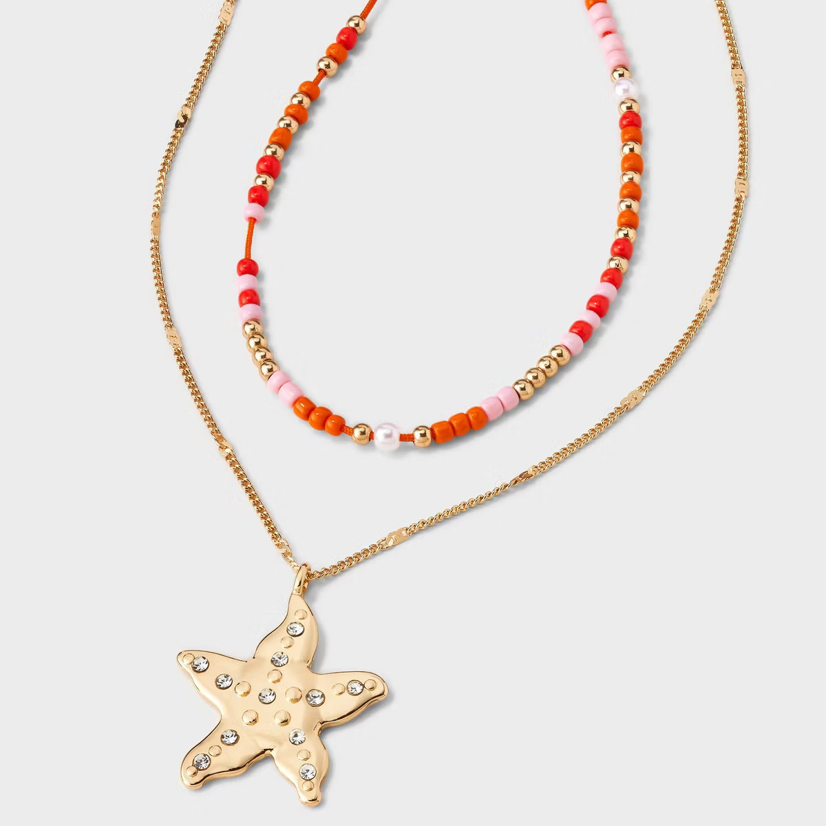 Starfish Charm Multi-Strand Pendant Necklace - Wild Fable™ Gold/Orange/Pink | Target