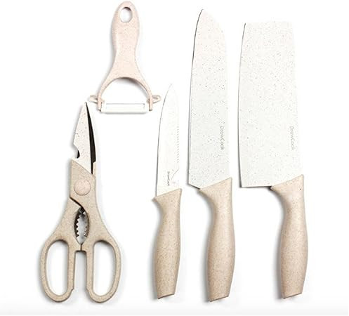 Kitchen Ceramic Knife Set non-slip Sheaths grip Zirconium Blade Cut Slice Resistance Peeler (Beig... | Amazon (US)