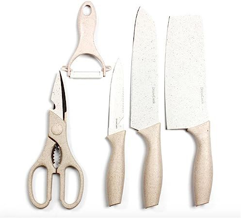 Kitchen Ceramic Knife Set non-slip Sheaths grip Zirconium Blade Cut Slice Resistance Peeler (Beig... | Amazon (US)
