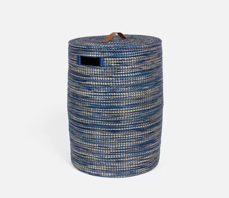 Pigeon & Poodle Akron Dark Blue Hamper 17"D x 23.5"H | Gracious Style | Gracious Style, Inc.