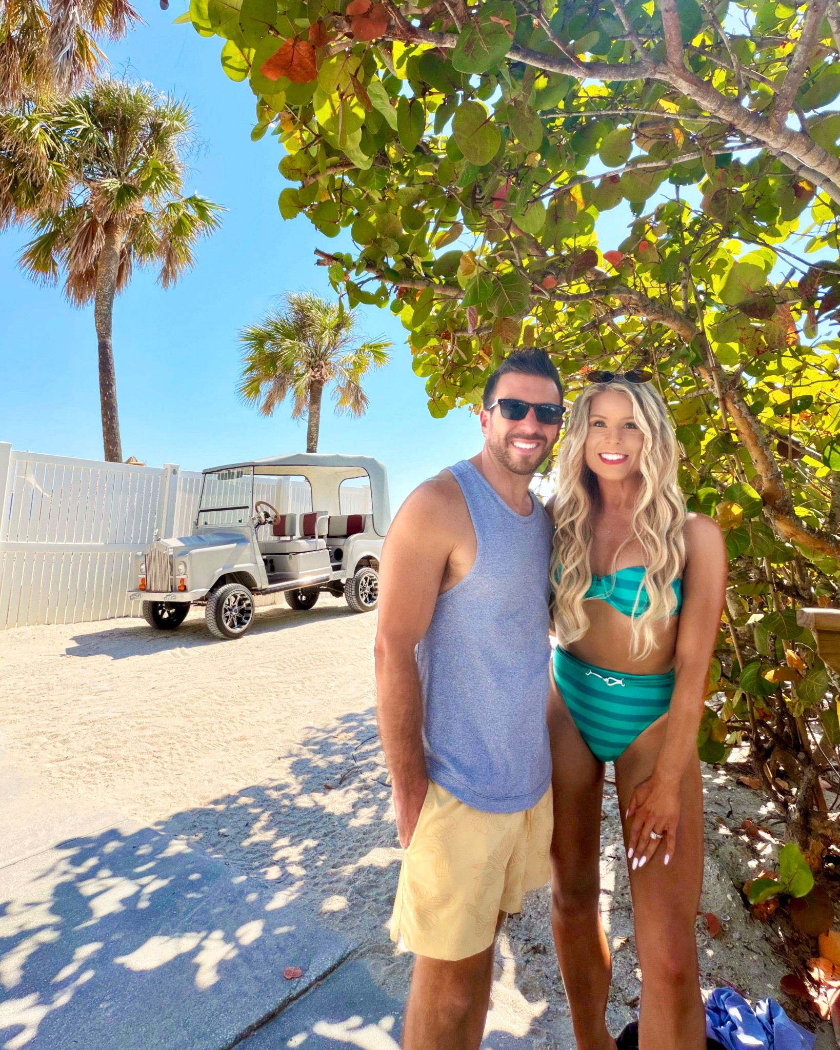 Green + Blue Striped Underwire Bikini Top + Matching Highwaisted Bikini Bottoms styled as a beach outfit, summer outfit, pool outfit, boat outfit, resort outfit, or spring break vacation outfit . 

The underwire bikini top or highcut bikini bottoms can be mixed + matched with other styles that come in the same pattern. There’s also a matching swim coverup. 

My husband is wearing a size small in the 5 in yellow swim trunks.

#LTKSwim #LTKSaleAlert #LTKTravel