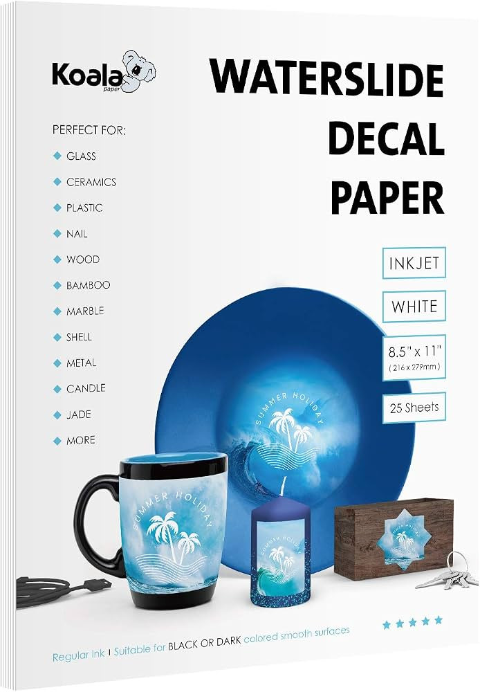Koala Waterslide Decal Paper for Inkjet Printer White 25 Sheets 8.5x11 in | Amazon (US)