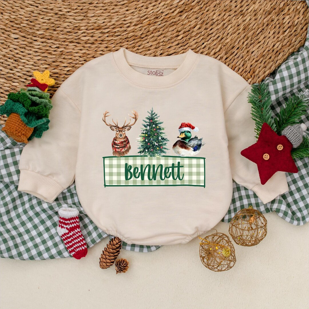 Personalized Christmas Mallard Duck Romper, Boys Hunting Christmas Bodysuit, Baby Boy Christmas O... | Etsy (US)
