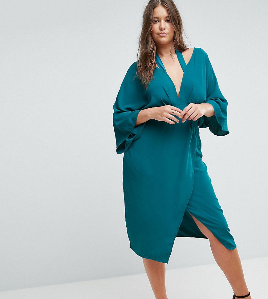 ASOS CURVE Kimono Sliced Midi Dress - Green | ASOS US